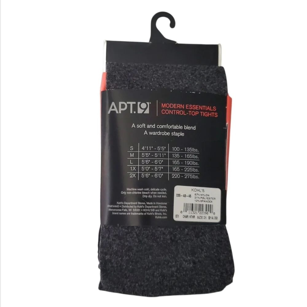 Apt.9 Control Top Tights Womens 2X Heather Gray Modern Essentials Pantyhoses